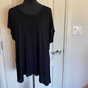 Lane Bryant SZ 18/20 Black Rayon Hi/Lo Sheer Top With Back Crochet Detail